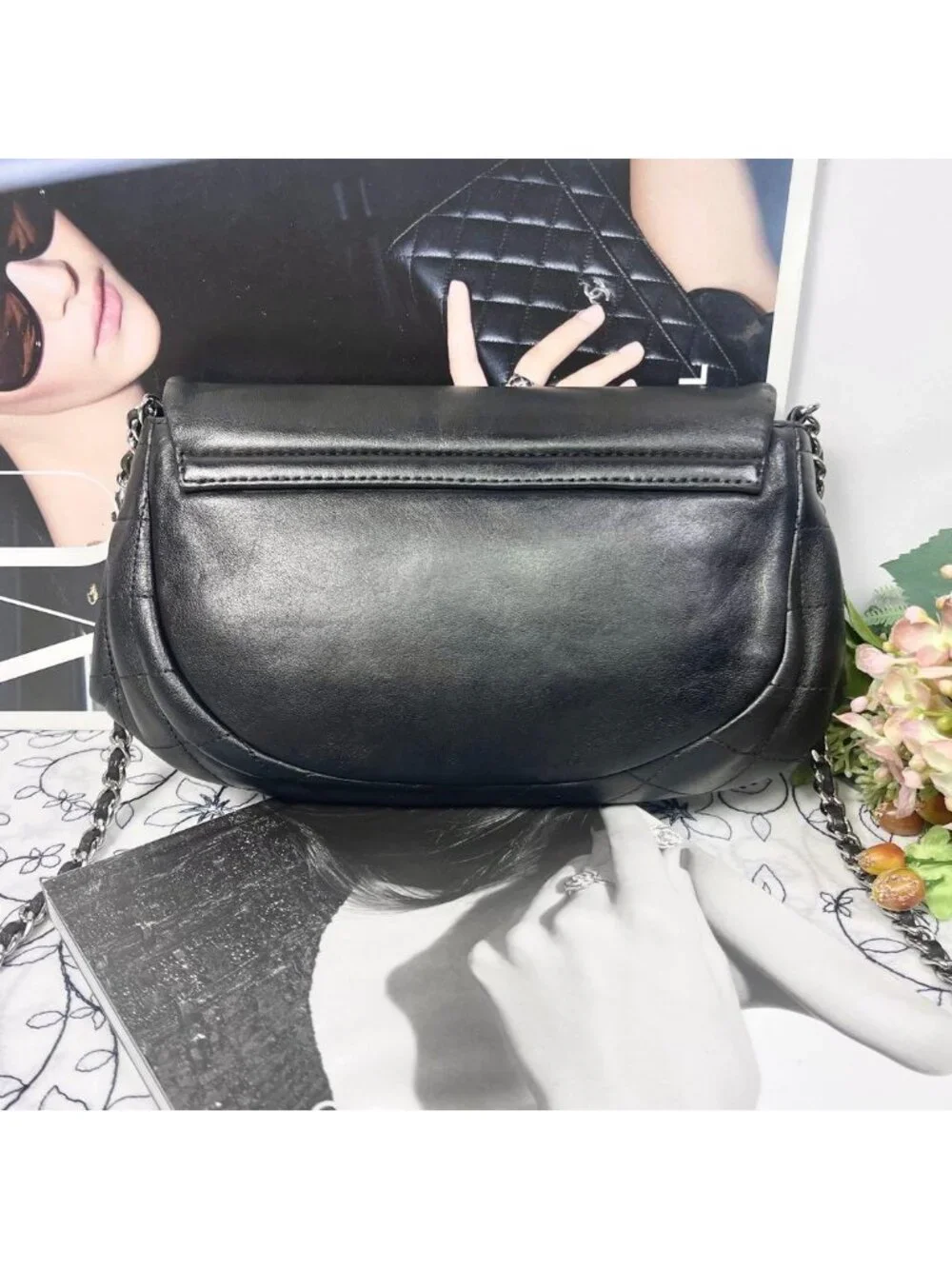 Chanel Half Moon Chain Shoulder Bag Black